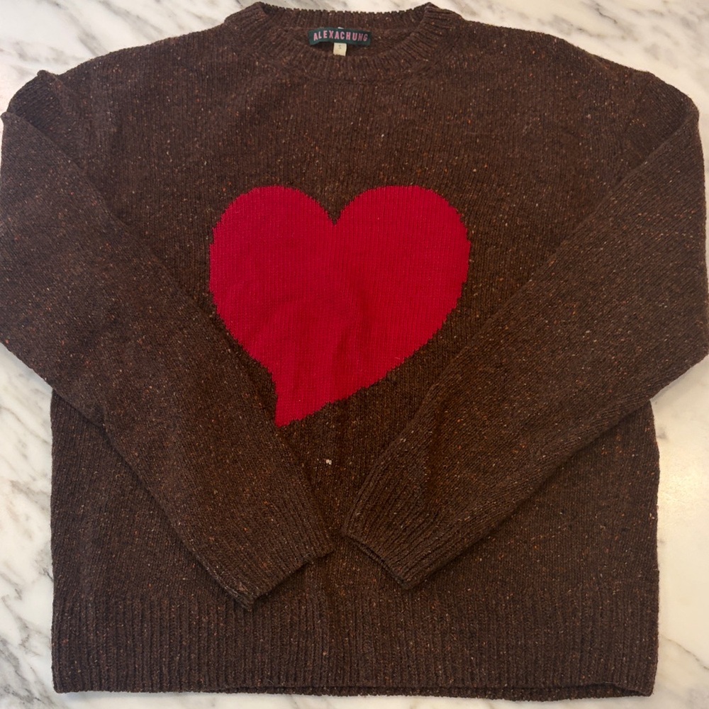 Alexachung Brown Crewneck Sweater with Red Heart Motif